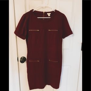J. Crew burgundy dress with gold zippers